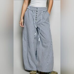 #1341 POL Coastal Stripe Wide-Leg Pants